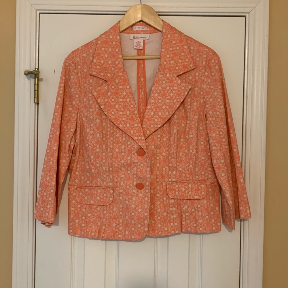 Nine & Co Orange Peach Circle Blazer 3/4 Sleeves Sz 16